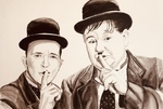  Stan Laurel und Oliver Hardy Anja Frackmann Auftragsarbeit Auftragsmalerei Porträtmalerei Porträts Porträt 