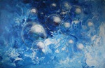 Seifenblasen blau Illusion Tiefe Auftragsmalerei Malerei Kunst München Anja Frackmann Painting