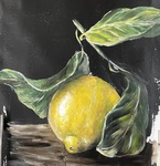 Obst Zitrone gelb Blätter Auftragsmalerei Malerei Kunst München Anja Frackmann Painting