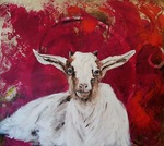 Porträt Ziege leuchten rot  Auftragsmalerei München Tierportrait Tier malen lassen Anja Frackmann