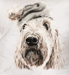 Porträt Hund mit Mütze lustig  Auftragsmalerei München Tierportrait Tier malen lassen Anja Frackmann