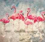 Flamingos in der Gruppe  Auftragsmalerei München Tierportrait Tier malen lassen Anja Frackmann Porträt
