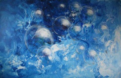 Seifenblasen blau Illusion Tiefe Auftragsmalerei Malerei Kunst München Anja Frackmann Painting