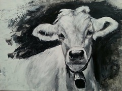 Kuh mit Glocke  Tierportrait Auftragsmalerei Bild malen lassen Anja Frackmann