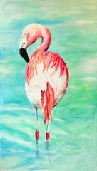 Porträt Flamingo im Wasser  Auftragsmalerei München Tierportrait Tier malen lassen Anja Frackmann